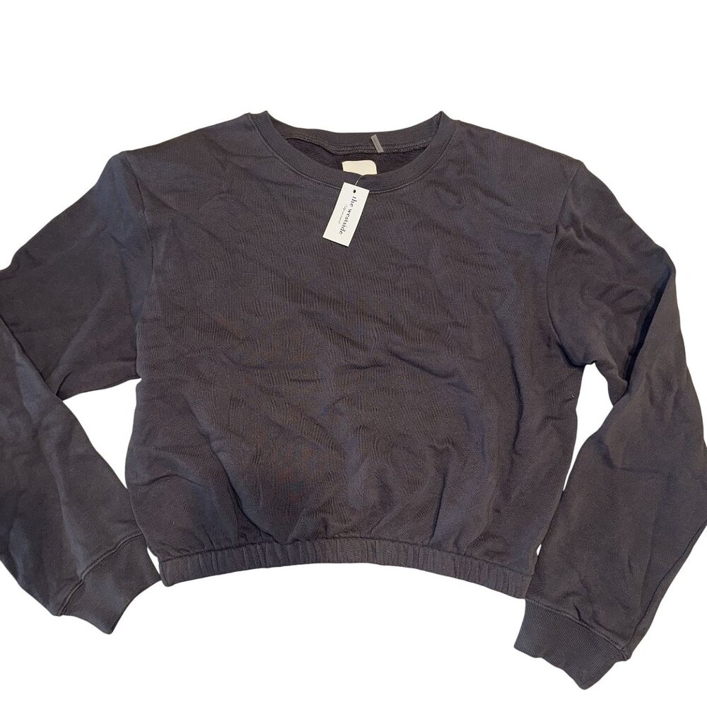NWT The Westside Shop Lucia Black Terry Elastic Bottom Pullover Women's Small S